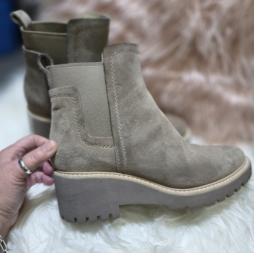 Dolce Vita Haily Taupe Suede Leather Ankle Booties